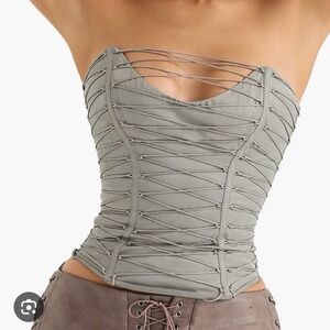House of CB Gray Lace-Up Corset Top